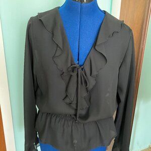 Sheer Long-Sleeve Peplum Style Blouse with Ruffles
